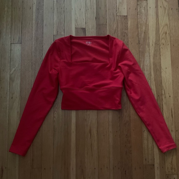 Abercrombie & Fitch Tops - YPB Red Square-Neck Long Sleeve Crop Top